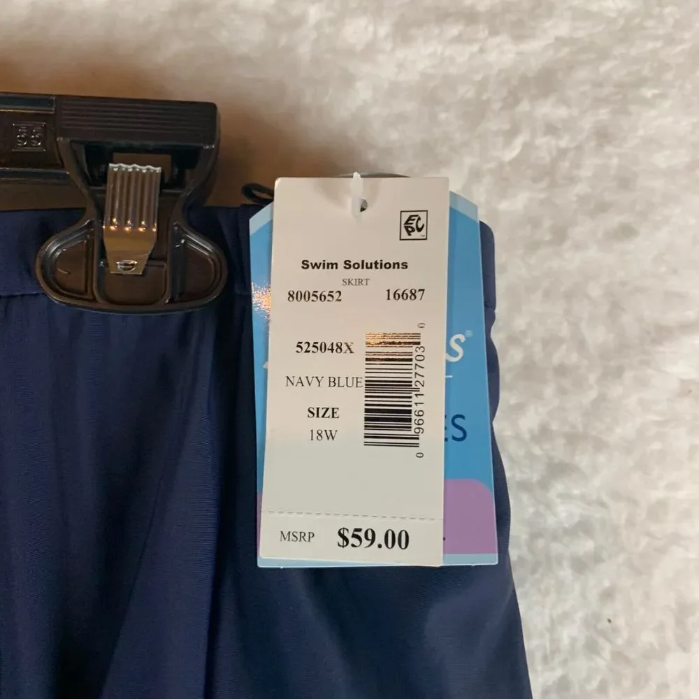 Swim Solutions Women's Navy Blue Stretch Skirted Swim Bottoms Size 18W NWT 9999‎ - Picture 2 of 8